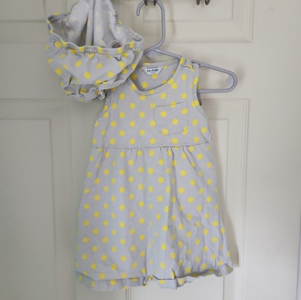 Baby boden yellow Polka Dot Baby dress and cover